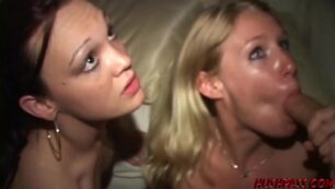 Lusty babes fucked hard at a party before facial cumshot